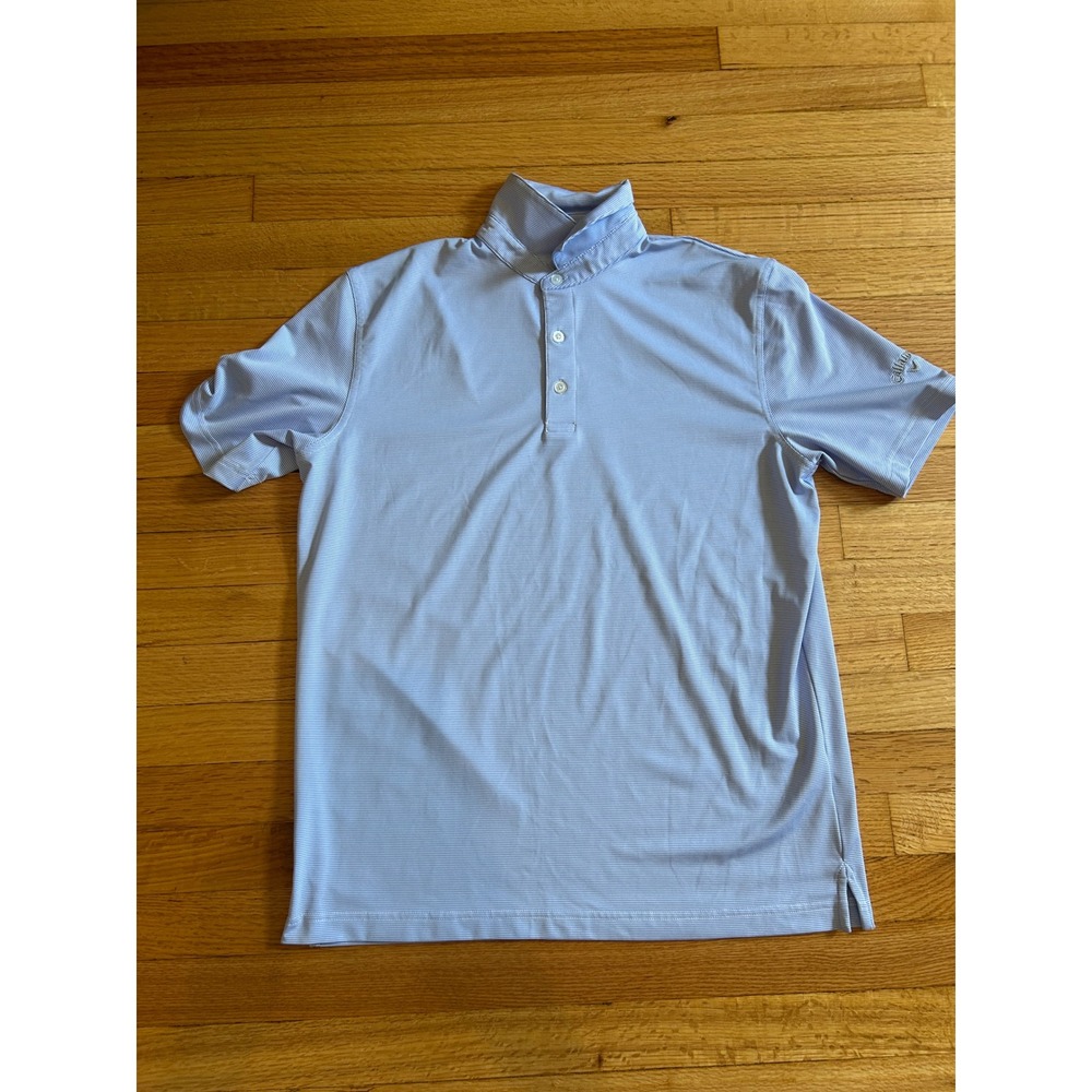Callaway Golf Polo Shirt Mens Medium Blue White Micro Stripe Short Sleeve